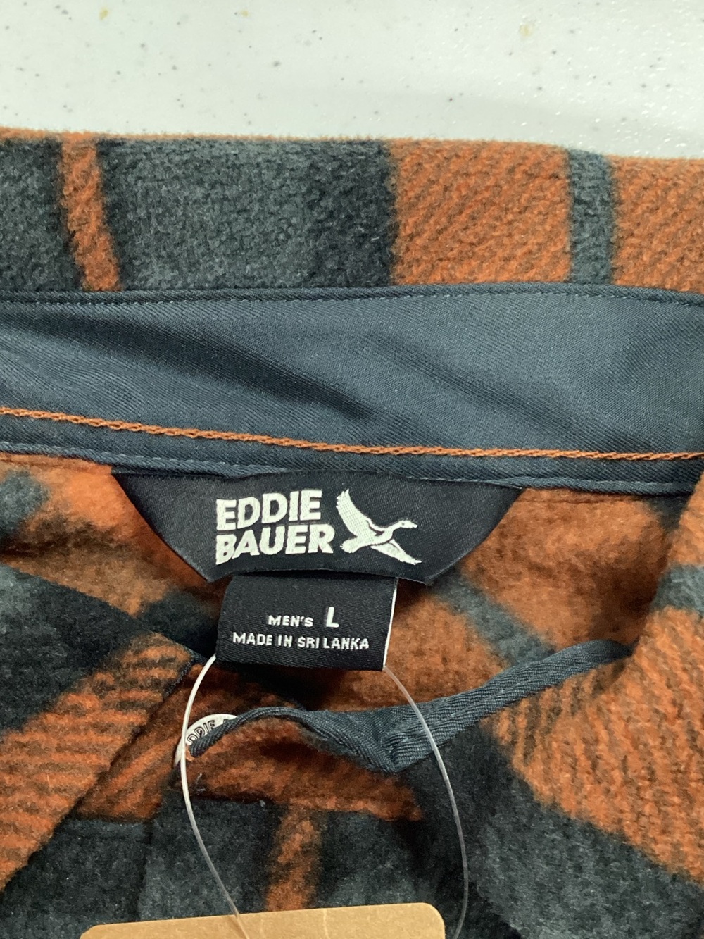 Eddie Bauer Orange and Gray Plaid Button-Down Shirt